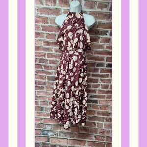 Lauren Conrad Runway Dress 4 | Maroon Floral Halter Neck Midi Coquette Chic